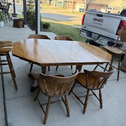 Dining table 4 chairs 2 barstools 1 night stand solid wood