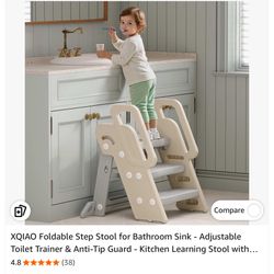 Foldable Step Stool for Bathroom Sink - Adjustable Toilet Trainer & Anti-Tip Guard - Kitchen Learning Stool with Safety Rail,Bookshelf Ladder for Todd