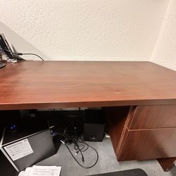 Brown L Shaped Desk and Drawer