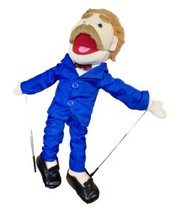 Full Body Man Puppet with Blue Suit and Arm Rods 30 Inch Ventriloquist Style