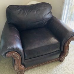 Leather And Wood Arm Chair