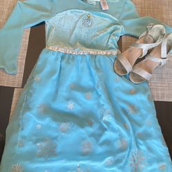 Costume Frozen Elsa Dress, Little Girl Size 7 Includes Shoes Size 12