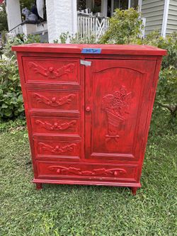 Red cabinet, about 36 inches, ghent area price is $45