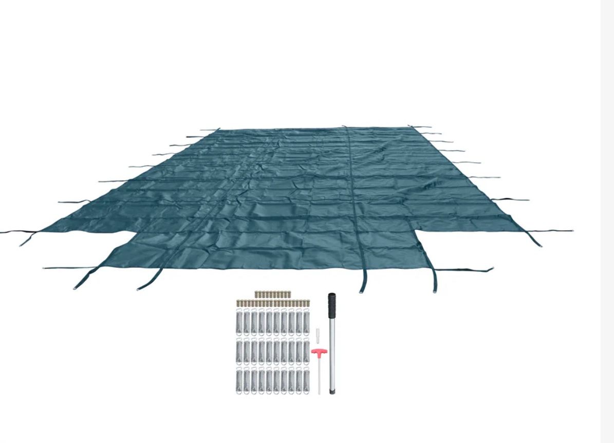 New 20’ x 40’ Mesh Inground Pool Safety Winter Cover Ground Floor Anchor Tools Heavy Duty