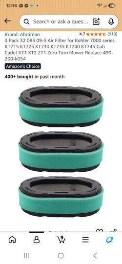 Air filter 3 pack. Kohler 7000 series engine