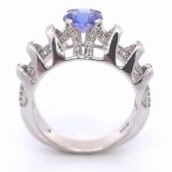 *ONE OF A KIND* CUSTOM MADE WOMEN’S 1CT. TANZANITE w/DIAMONDS 14KT WHITE GOLD RING SIZE 7