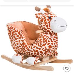 Kids Plush Rocking Horse Giraffe Style Themed Ride-On Chair Toy With Sound, Suitable for Ages 18-36