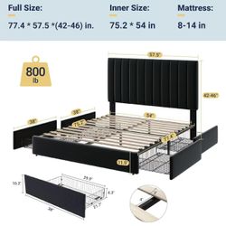🥨Full Size Allewie Storage Bed Frame, Vertical Channel Tufted Adjustable Headboard, Velvet Upholstered Platform Bed with 4 Oversized Underbed Drawers