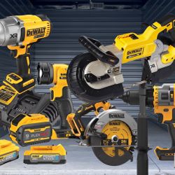 Dewalt 1/2” impact wrench, Deep cut band saw, light, flexvolt advantge circular saw & flexvolt advantage hammer drill, flexvolt 9ah battery, 5ah and c