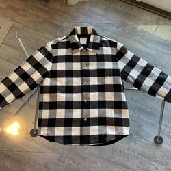 MENS Sandro Size L Black White Buffalo Plaid Lined Jacket