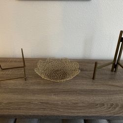 2 Gold Easel Display Stands And Gold Bowl