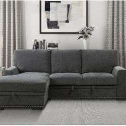 2 piece fabric sectional with  sleeper and storage
