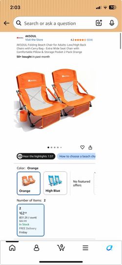 BRAND NEW IN BOX AKSOUL Folding Beach Chairs x2