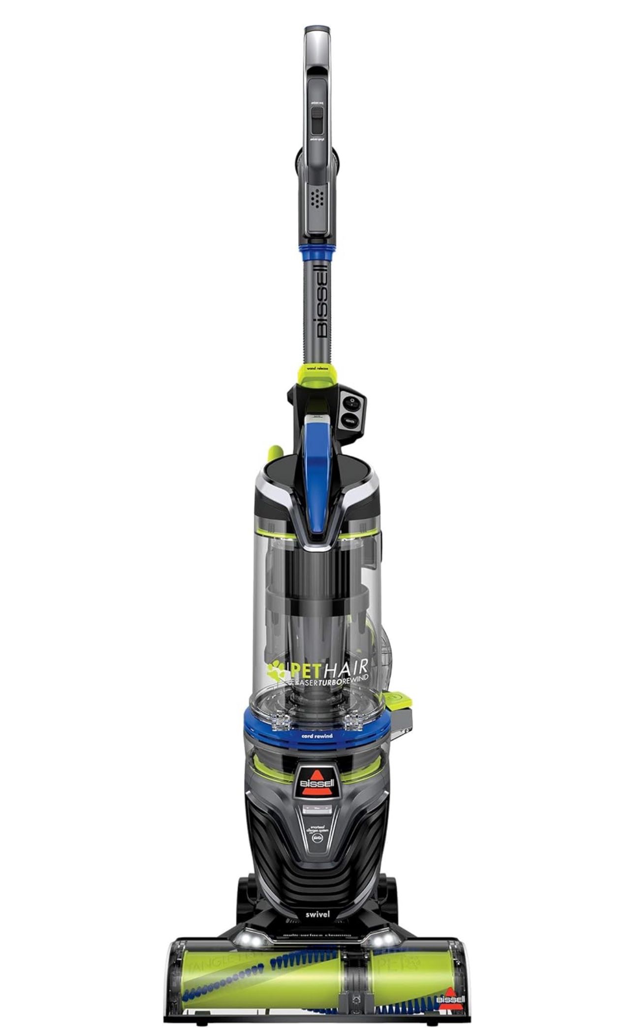 Bissell Pet Hair Eraser Turbo Rewind Vacuum, Lightweight, Automatic Cord Rewind, Tangle-Free Brush Roll, Headlights, Powerful Pet Hair Pickup, SmartSe