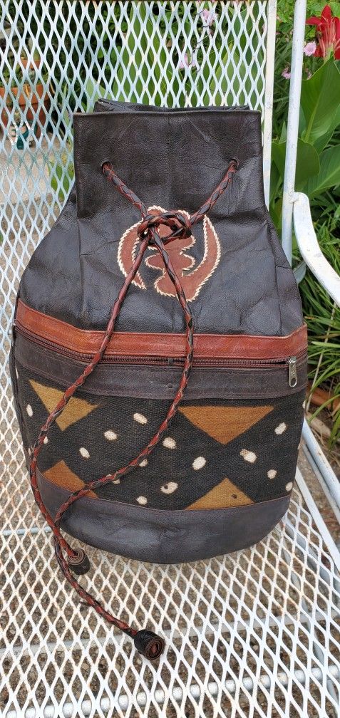 Handcrafted Leather Backpack Purse * Vintage Handmade Wool * Southwest