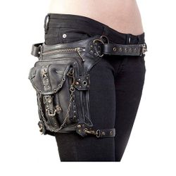 Black Steampunk Retro Motorcycle Bag Lady Bag Retro Rock Gothic Goth Leather Shoulder Waist Bag NEW - Drop Leg Bag