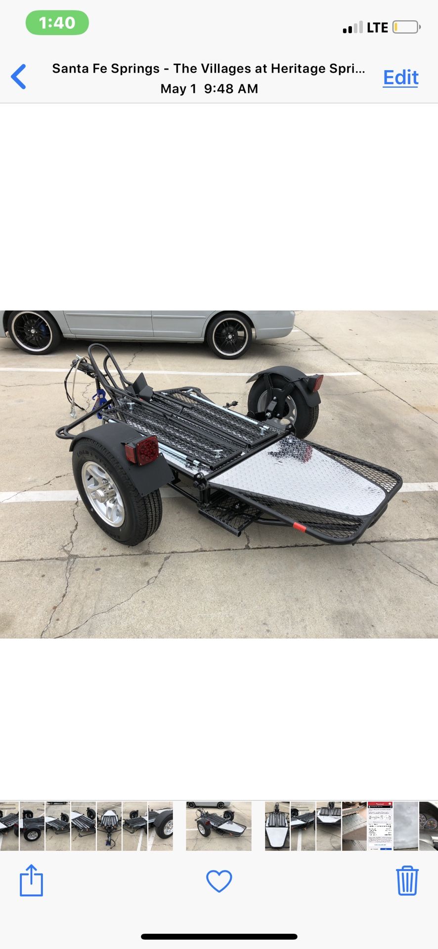 Single rail motorcycle trailer brand new foldable trailer 1000lb capacity.