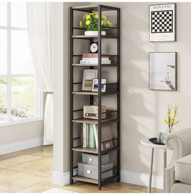 JW0598 6-Tier Corner Shelf, Narrow Etagere Bookshelf Storage Rack