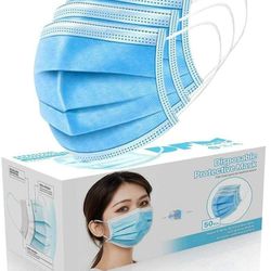 3-50 Piece Boxes of Disposable 3ply face masks