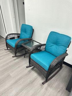 3pc outdoor patio rattan rocker set rocking chair and table