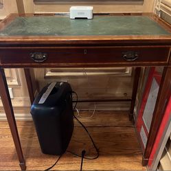 Antique Wooden Table With Leather Inlay 30w x 18d x 29h