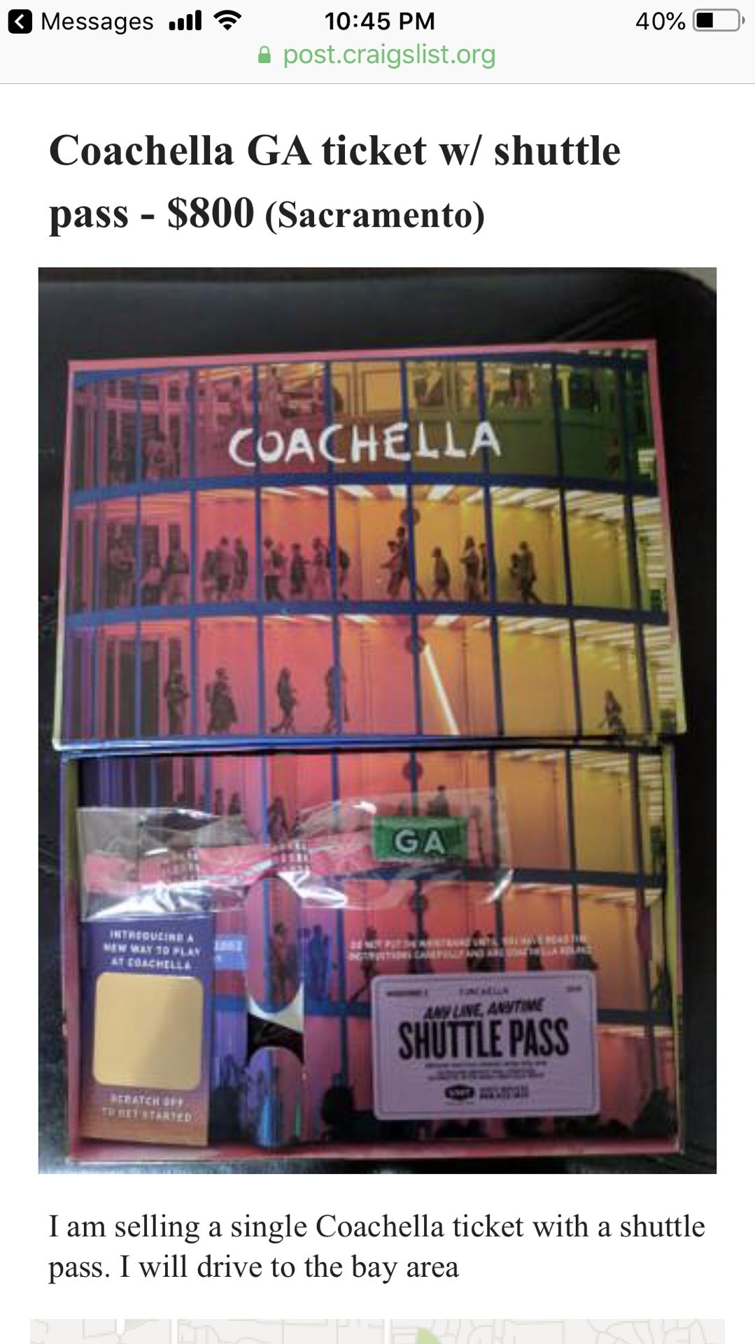 Coachella Ticket w/shuttle