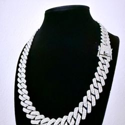 [BIG SALE] 20” 12mm CZ Cuban Link Chain – Sterling Silver - 18K White Gold vermeil 