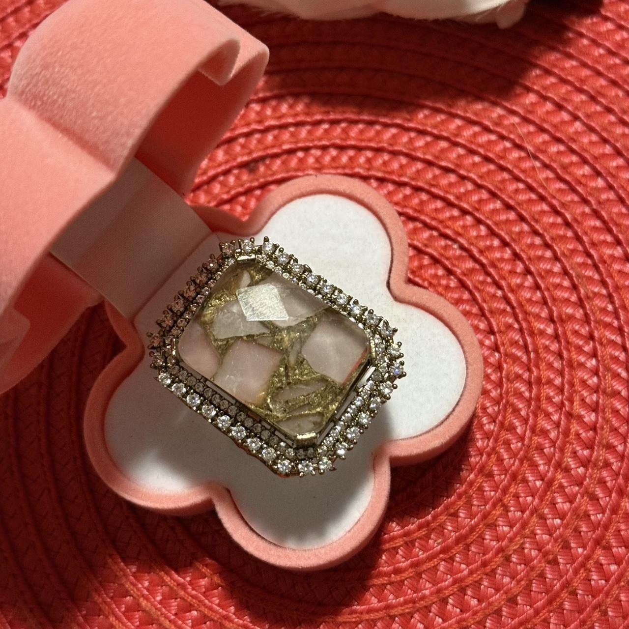 New | Indian Pink Marble Adjustable Ring