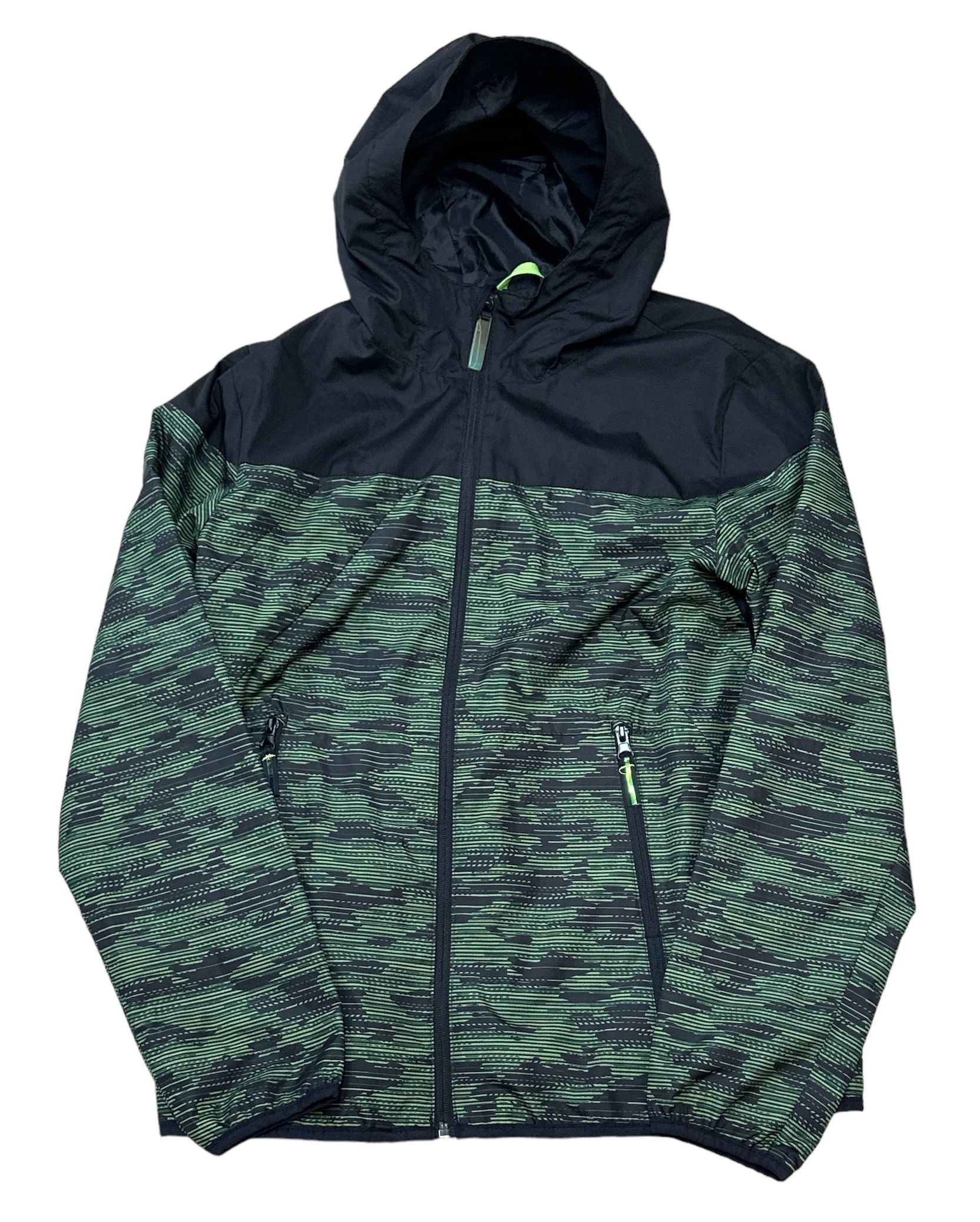 Champion Women’s Matrix Green Black Colorblock Hooded Windbreaker Jacket Size L