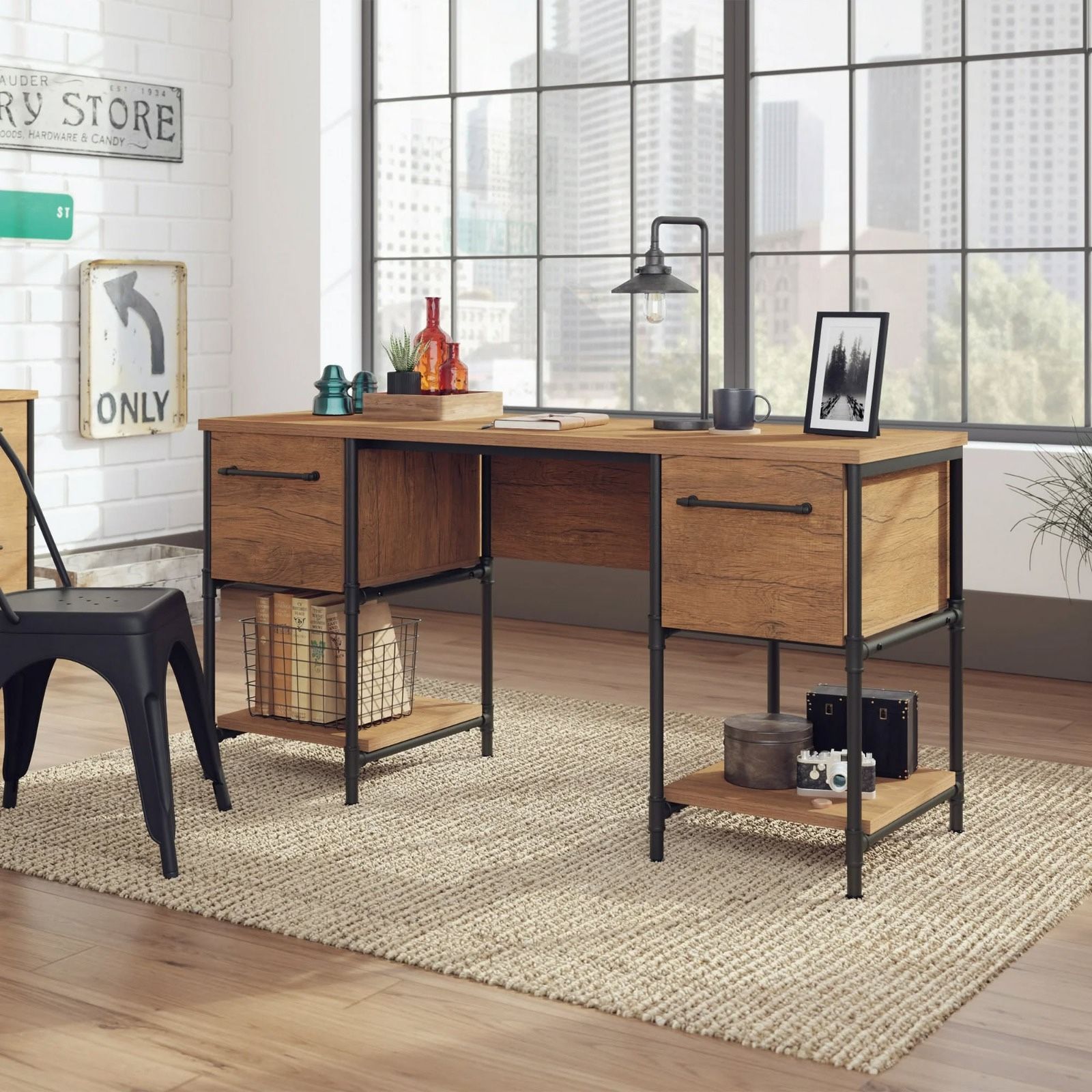 Sauder Iron City Industrial Office Desk 