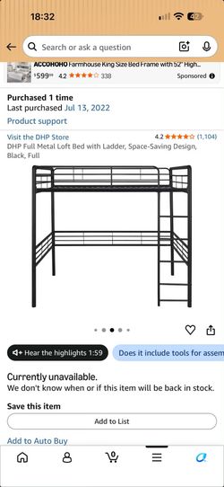 Full size loft bed