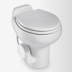 Dometic Sealand 510 Plus Ceramic RV/Marine Toilet -Foot Pedal Flush with Elongated Enameled Wood Seat - Gravity Toilet