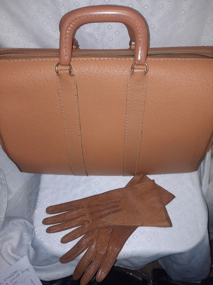 Vintage Travel Bag And Gloves