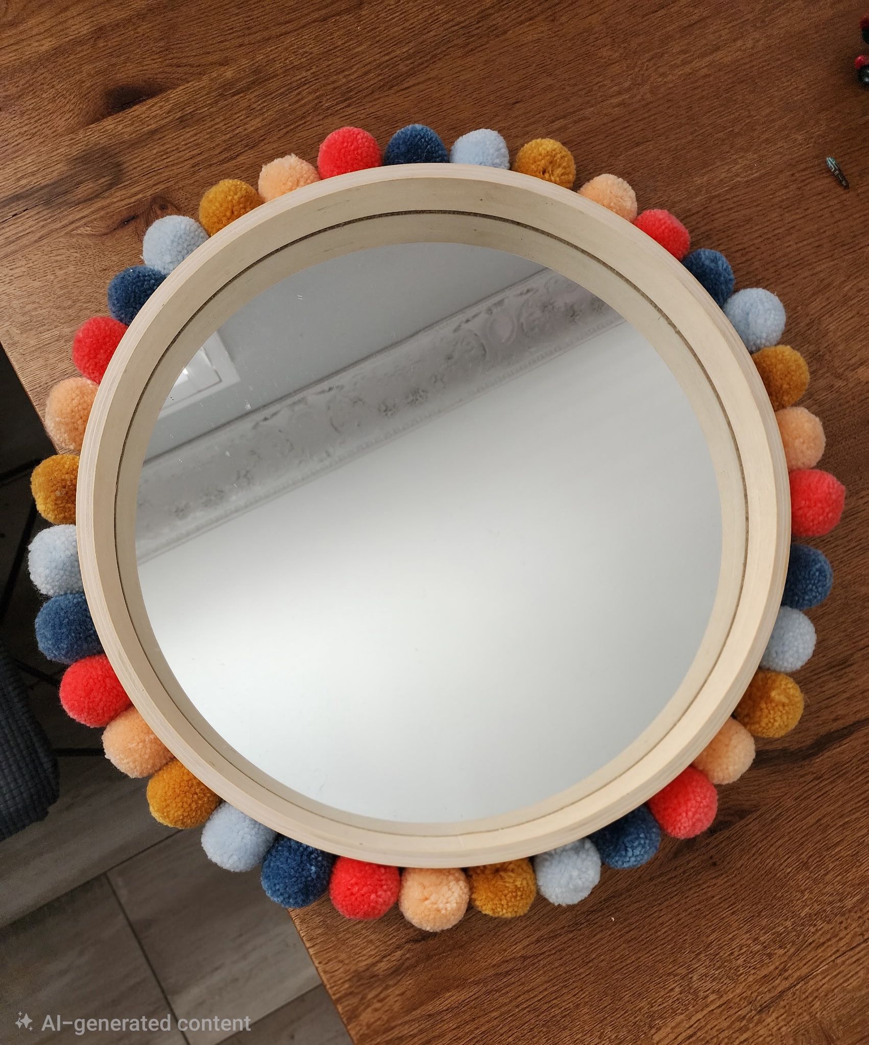 Pillowfort 19" Round Colorful Pom-Pom Mirror.