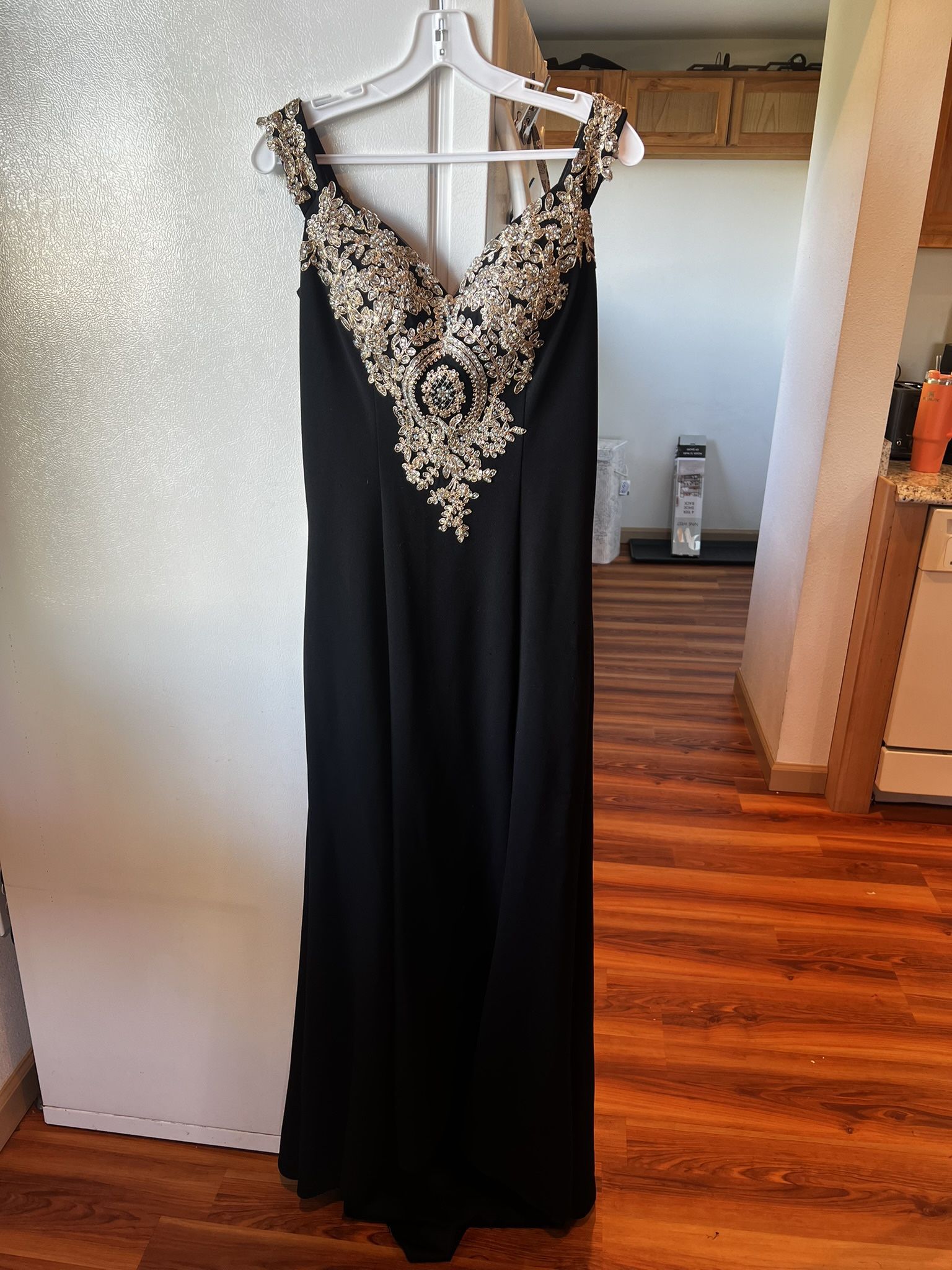 Black And Gold Dress With Train 