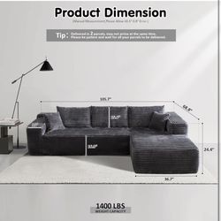 Grey L Shaped Modular Couch 