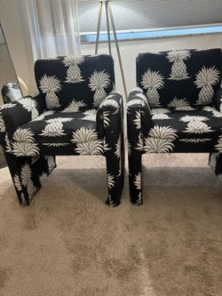 Two Upholstered Pineapple Accent Chairs