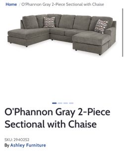 O'Phannon Gray 2-Piece Sectional with Chaise Couch