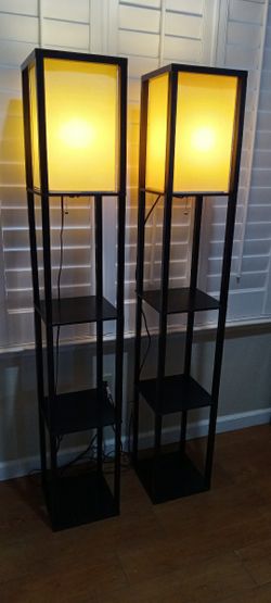 Home Decor Modern 2- Tier Wooden Shelfs Floor Lamps *Tested / Works* 2 For $50 Bundle Pack