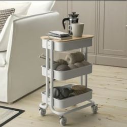 White 3-Tier Rolling Storage Cart with Bins