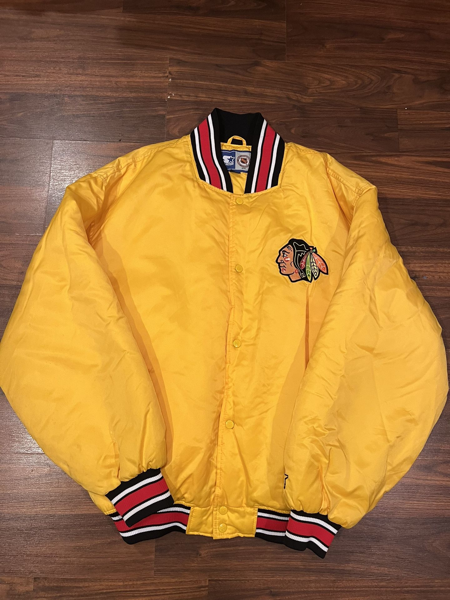 Rare Vintage Starter Chicago Blackhawks Yellow Bomber Jacket Sz XL