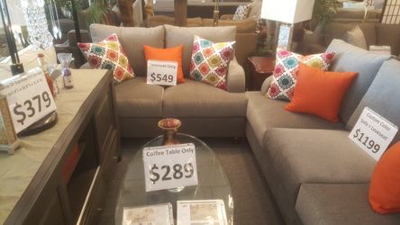 Brand new grey linen sofa + loveseat
