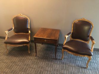 Wood & Leather chairs with table