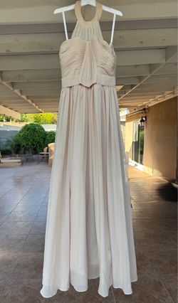 Champagne Halter Neck Chiffon Formal Dress floor length tan M 8 vintage