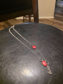 Silver Chain Necklace with Red Beads