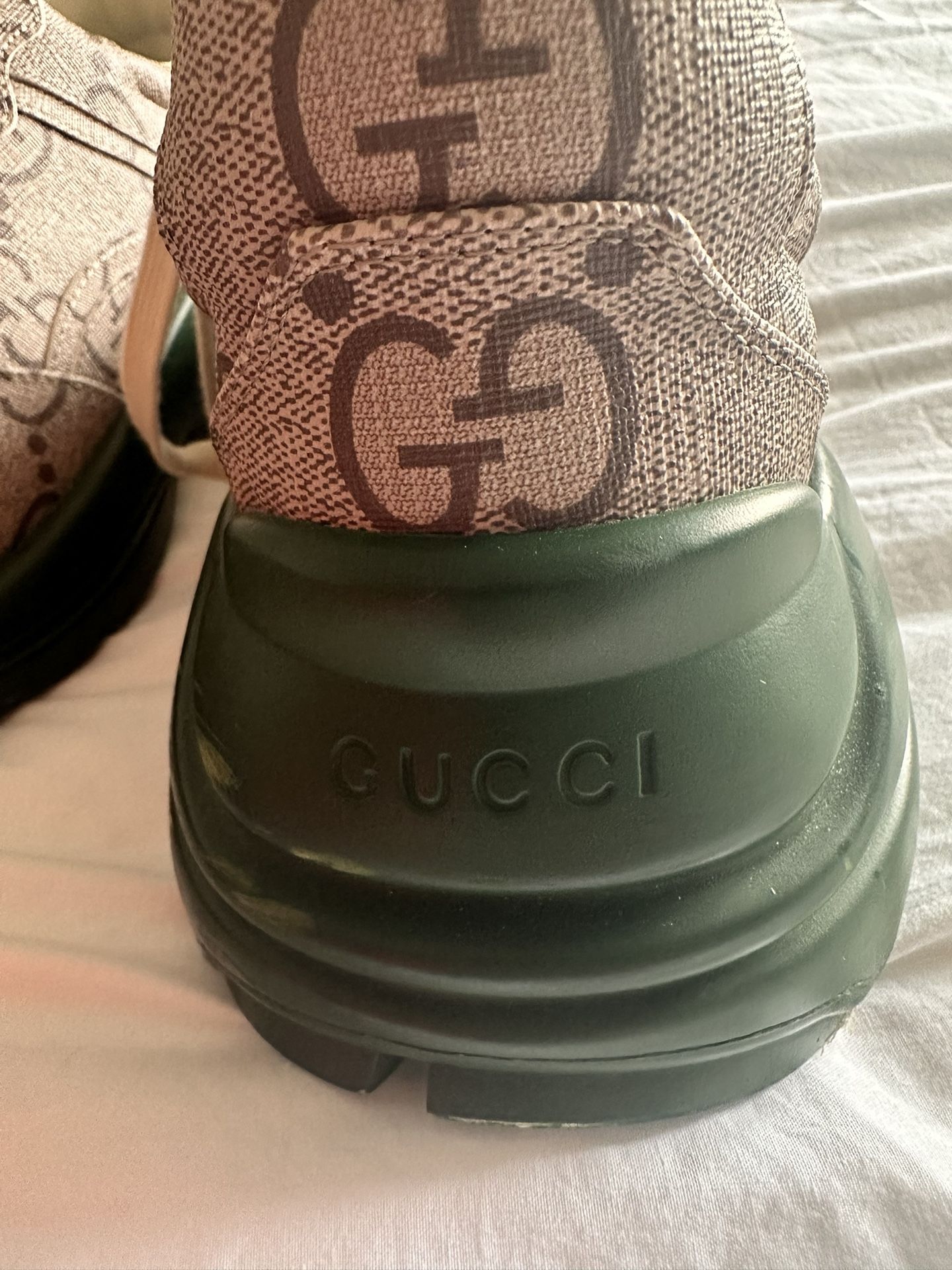 GUCCI RHYTON JUMBO GG COATED CANVAS SNEAKERS BROWN/GREEN SIZE 41 LIKE NEW