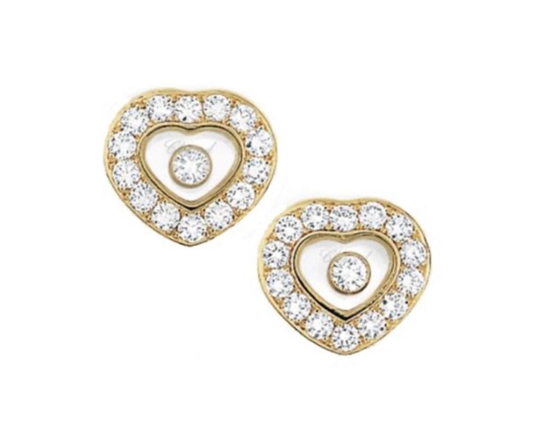 Fabulous CHOPARD “HAPPY DIAMONDS” Heart Gold Studs Earrings “HAPPY DIAMONDS”