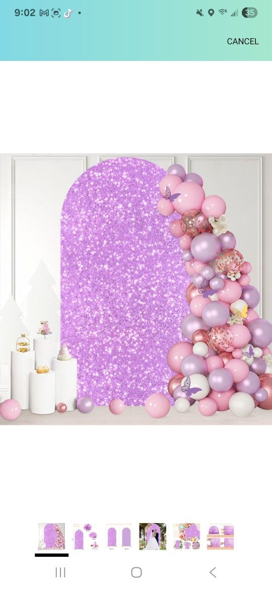 Sparkly Lavender Arch Cover 6FT Sequin Wedding Arch Cover Chiara Backdrop Cover for Metal Arch Stand Lilac Arch Cover Spandex Fitted Arched Backdrop f