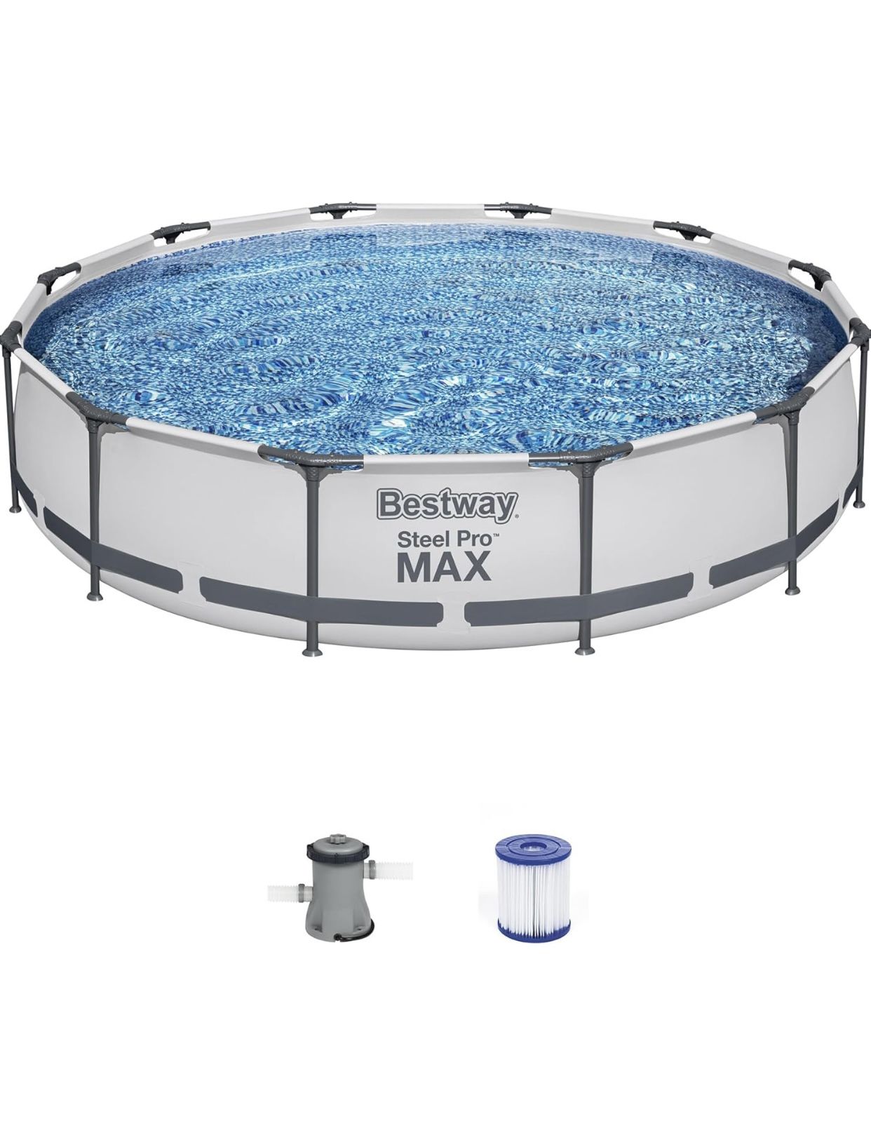 Bestway Steel Pro MAX 12 Foot x 30 Inch Round Metal Frame Above Ground swimming pool set