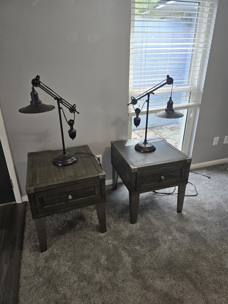 2 End Tables with USB And power outlets and Lamps